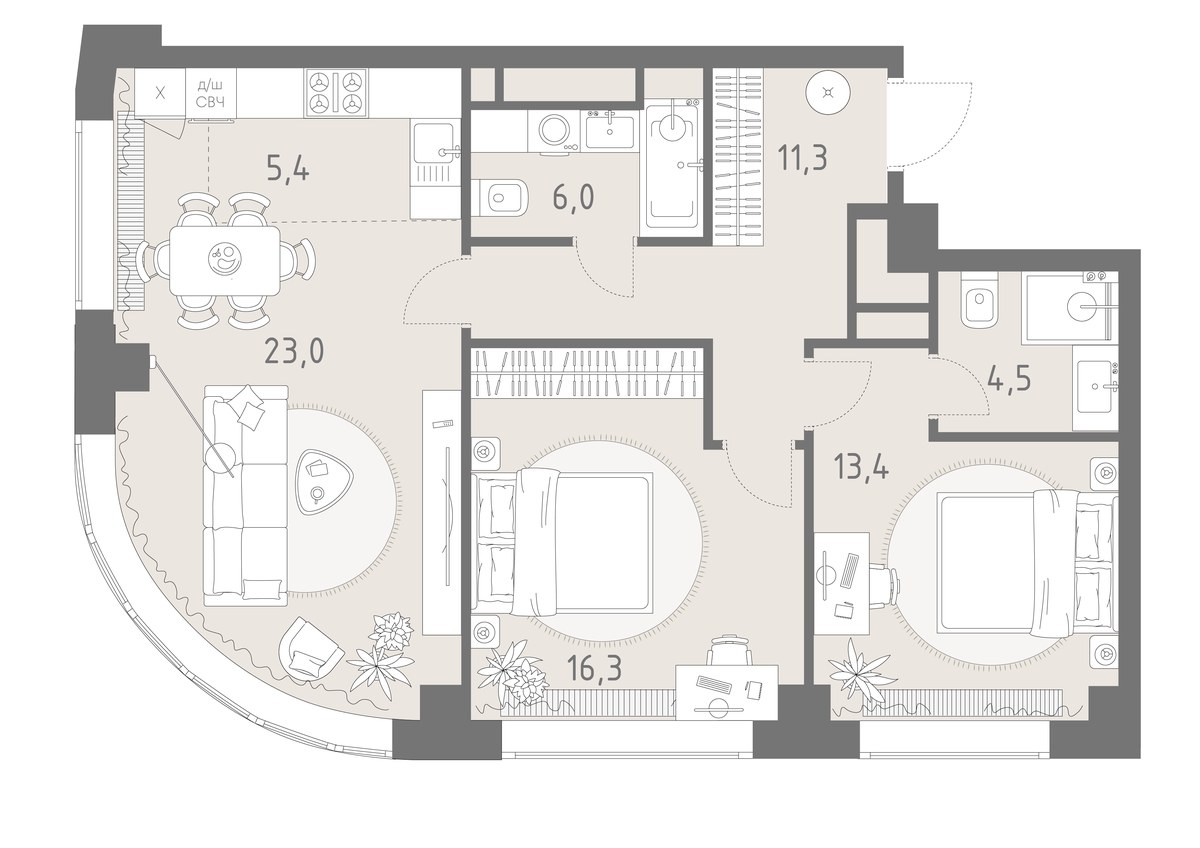 Планировка 79.9 м²