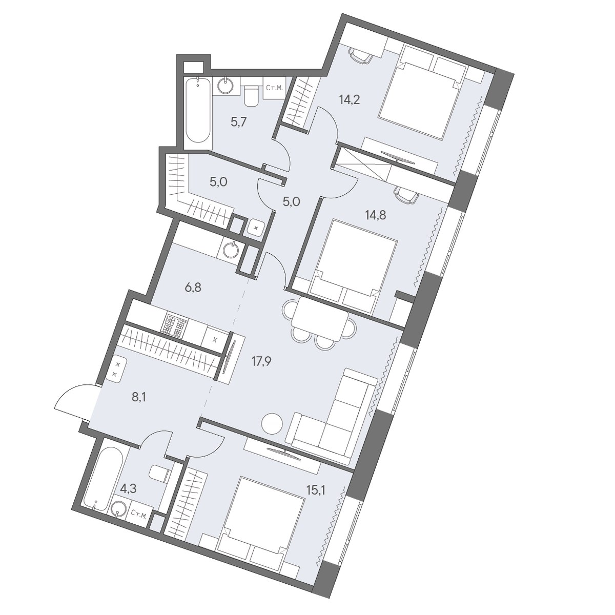 Планировка 96.9 м²