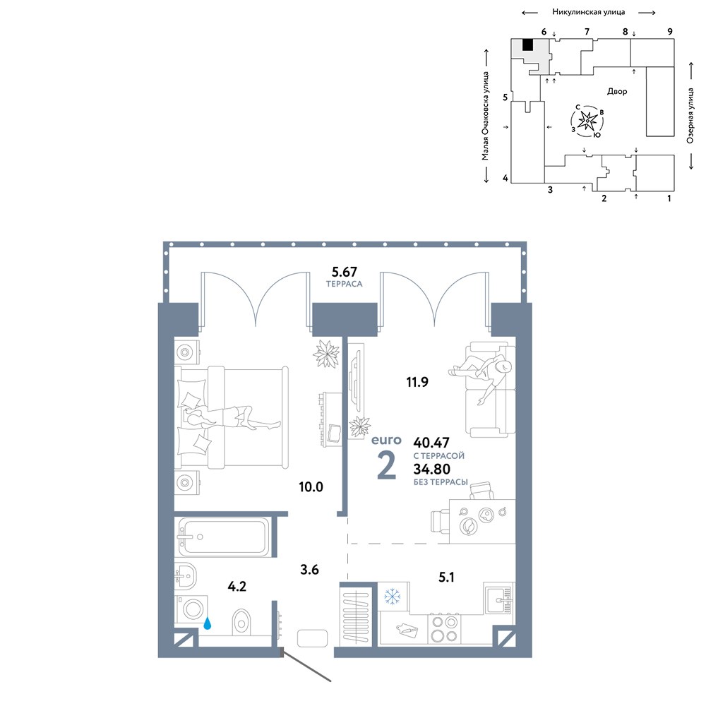 Планировка 40.47 м²