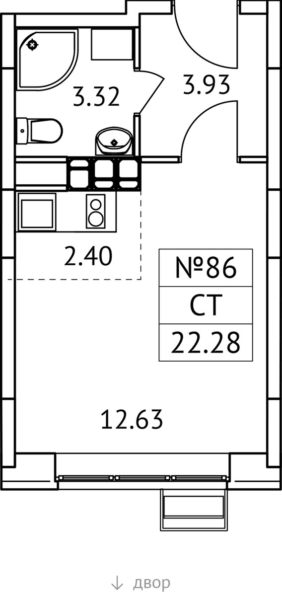 Планировка: Студия, 22.28 м²