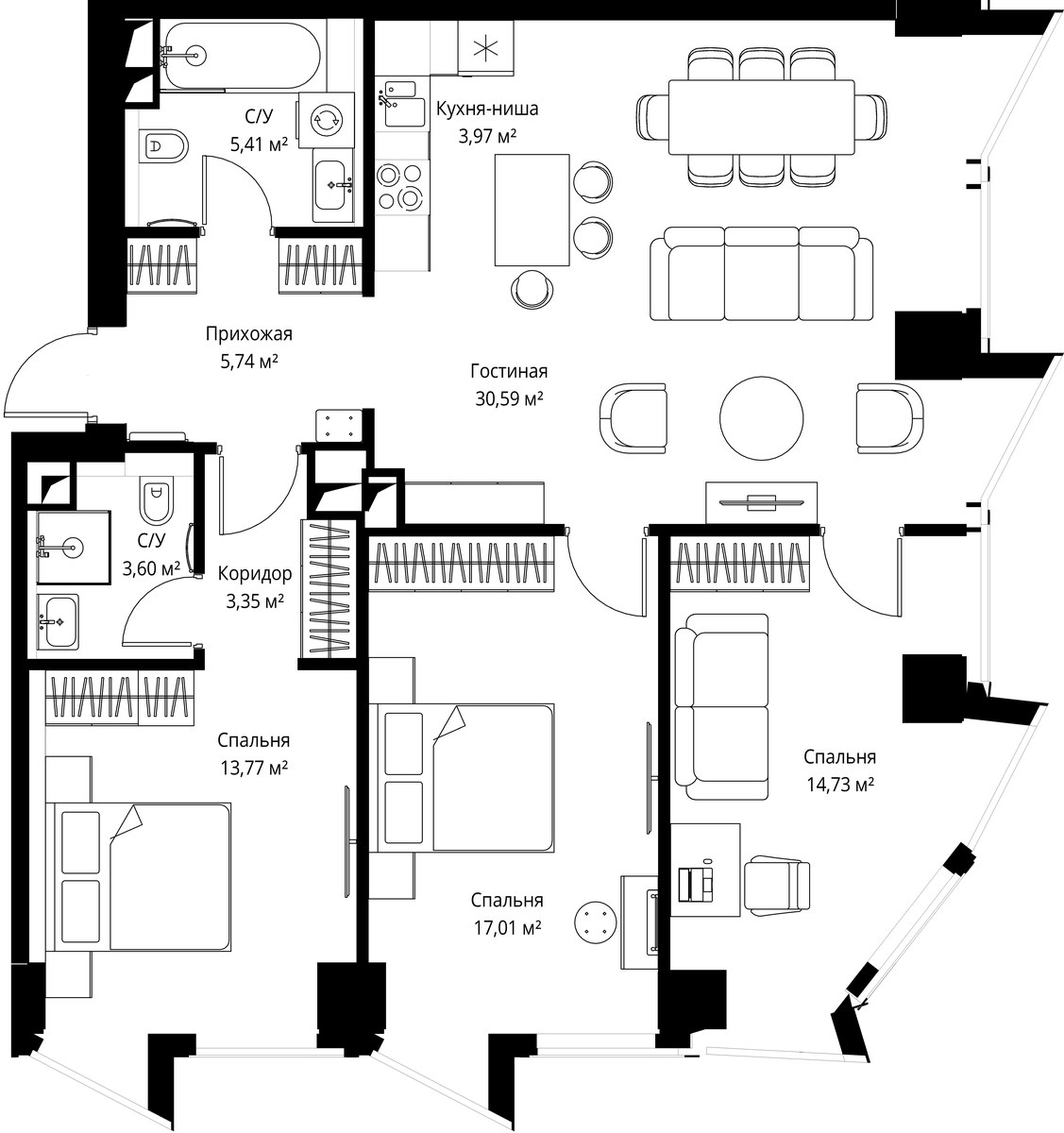 Планировка 98.3 м²