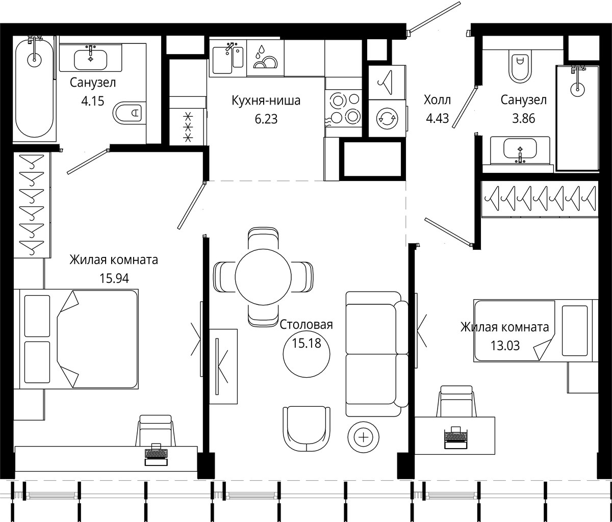 Планировка 62.8 м²