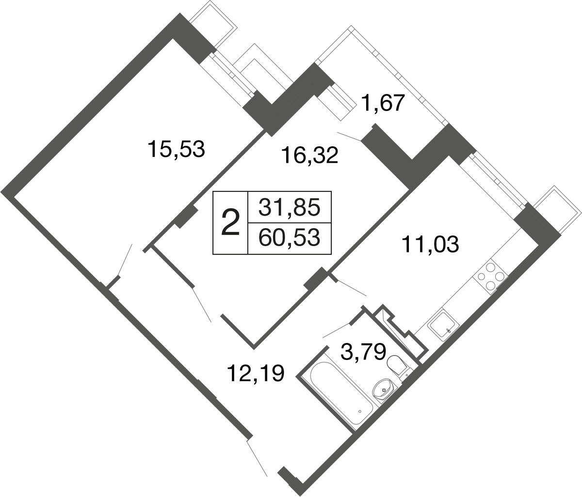 Планировка 58.8 м²