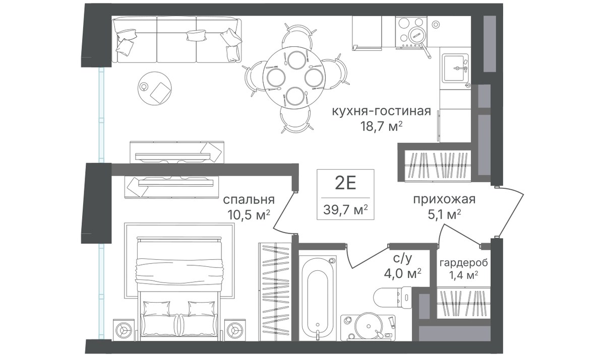 Планировка 39.7 м²
