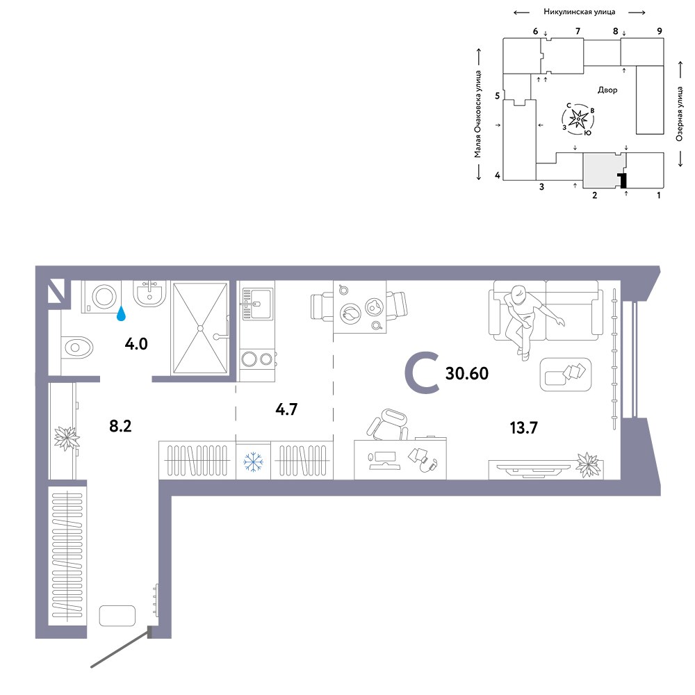 Планировка 30.6 м²