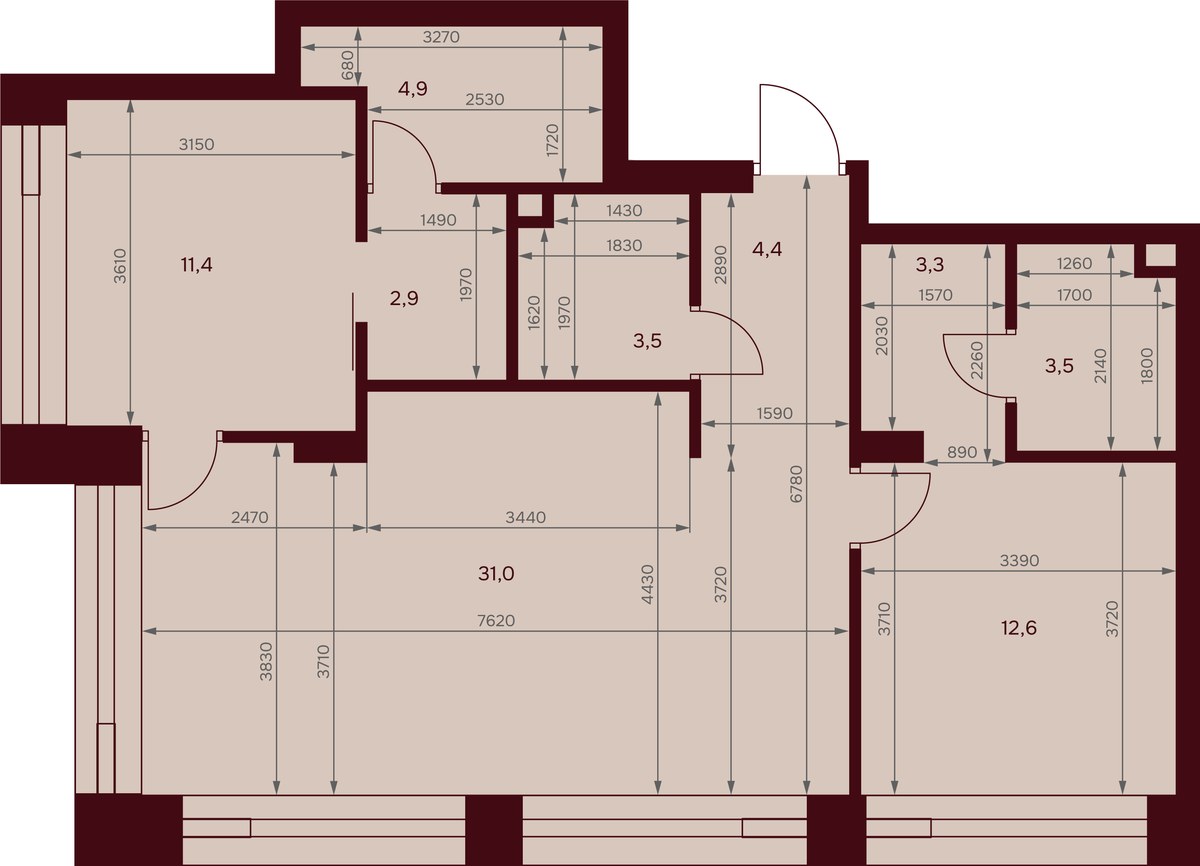 Планировка 77.0 м²