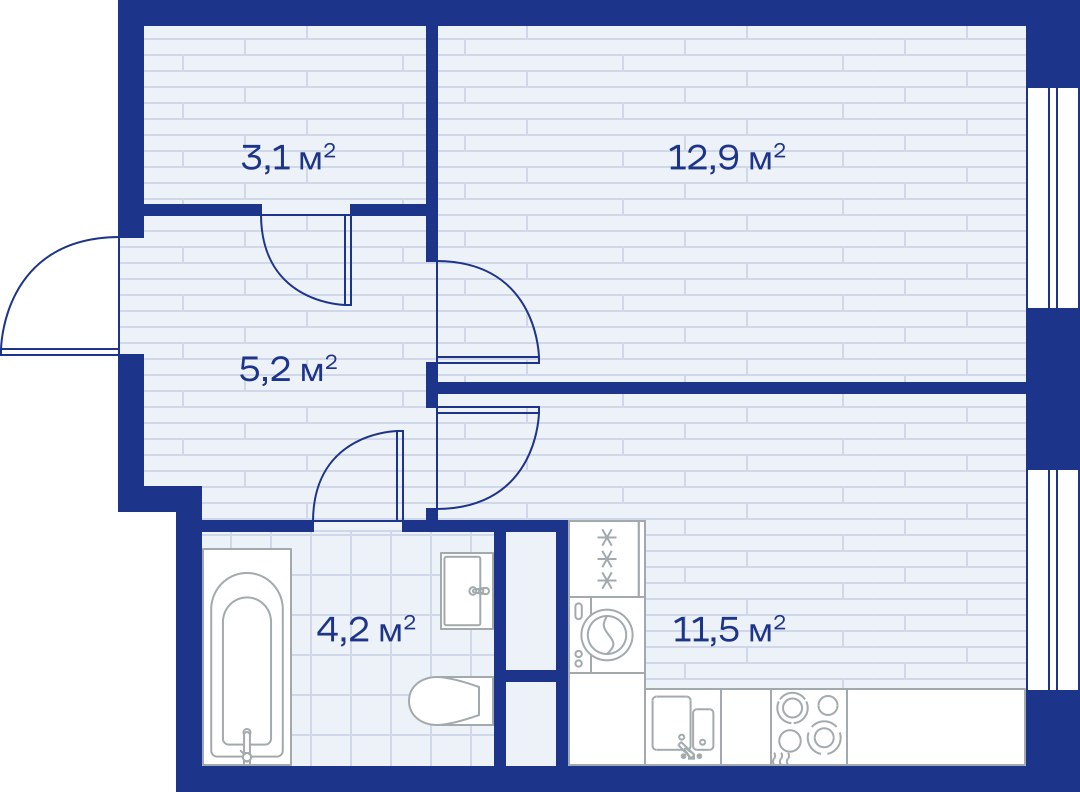 Планировка: 1-комнатная, 37.0 м²