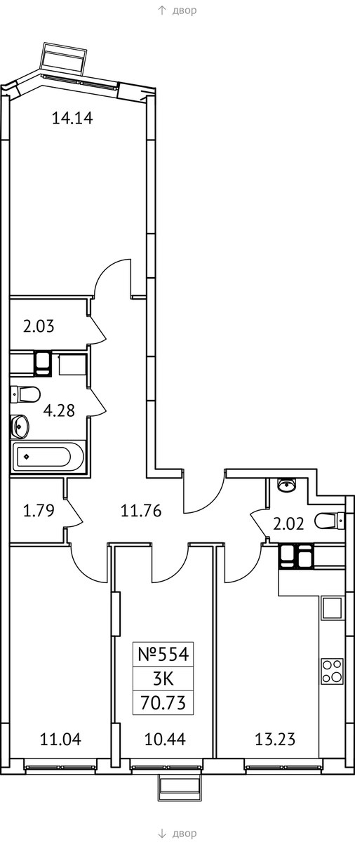 Планировка 70.73 м²