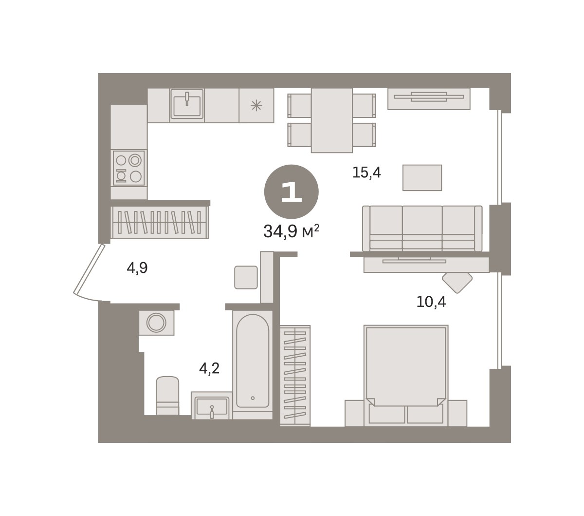 Планировка 34.86 м²