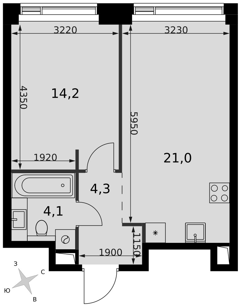 Планировка 43.6 м²