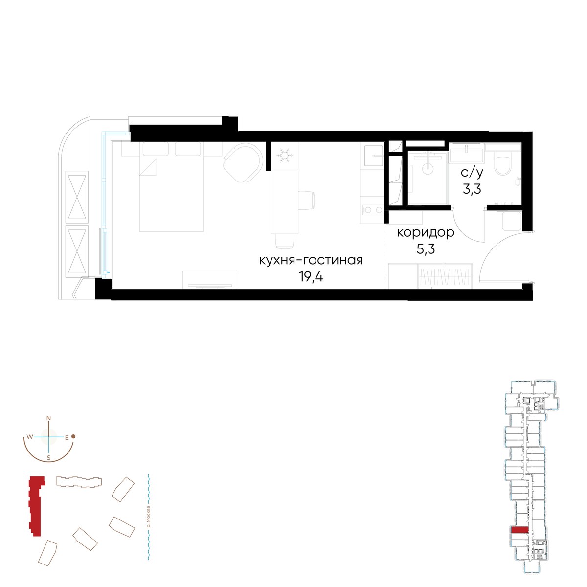 Планировка: Студия, 28.0 м²