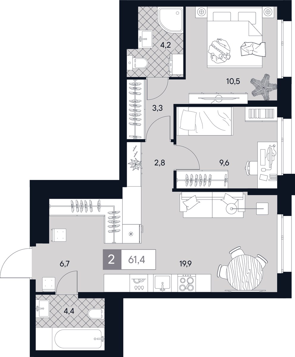 Планировка 61.4 м²