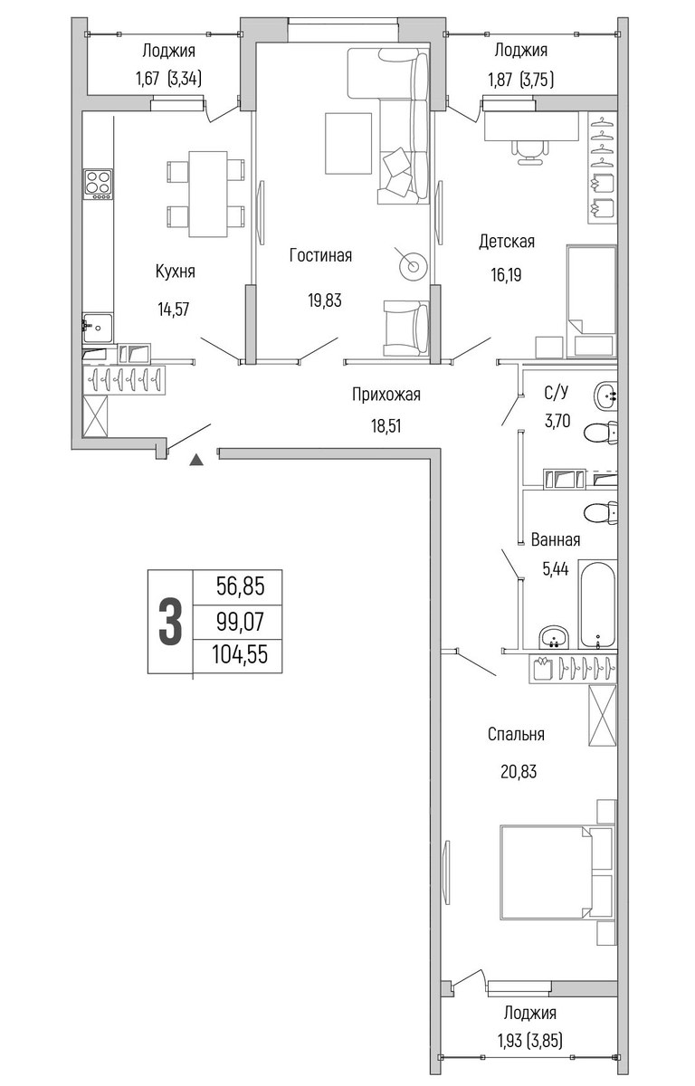 Планировка 104.55 м²