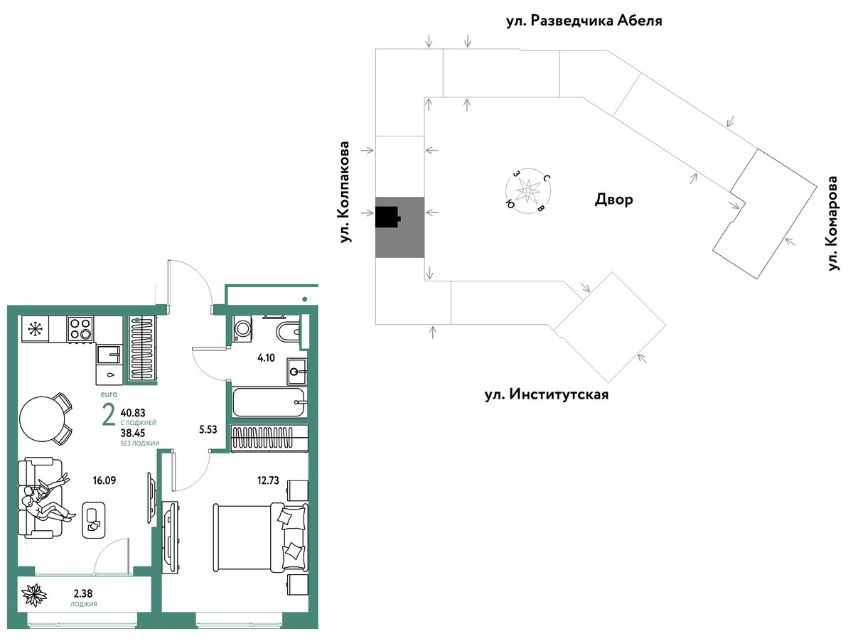 Планировка 40.83 м²