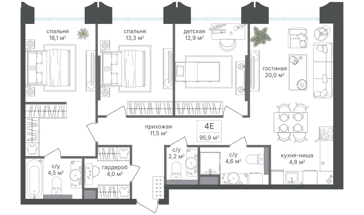 Планировка 96.4 м²