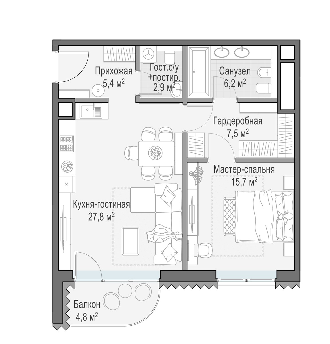 Планировка 66.8 м²
