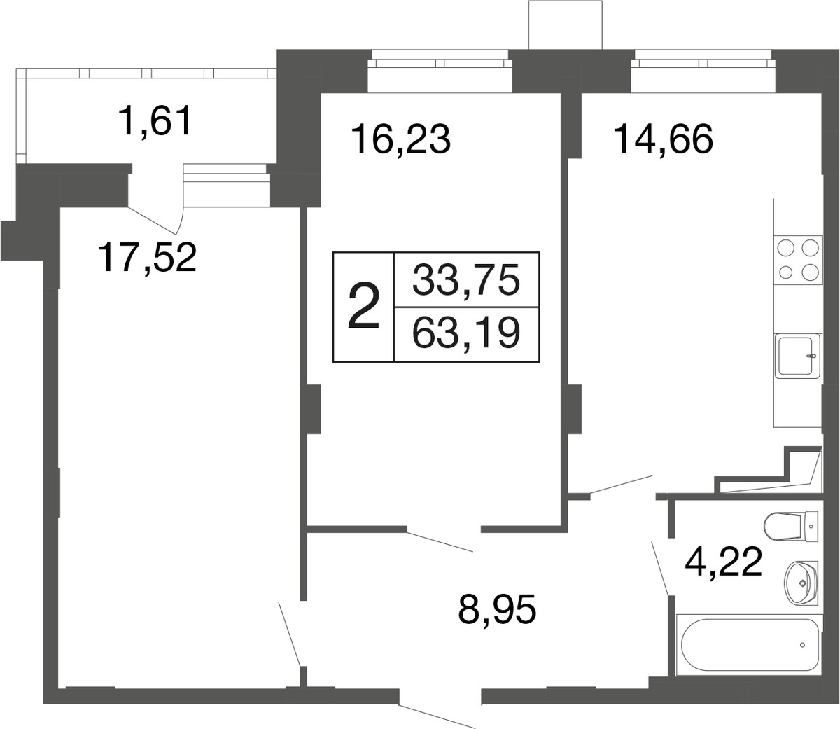 Планировка 61.6 м²