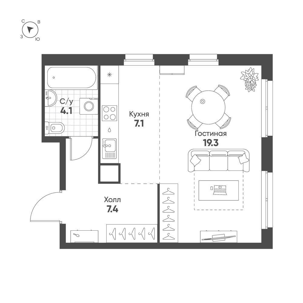 Планировка 37.9 м²
