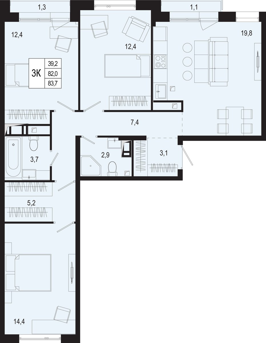 Планировка 82.0 м²