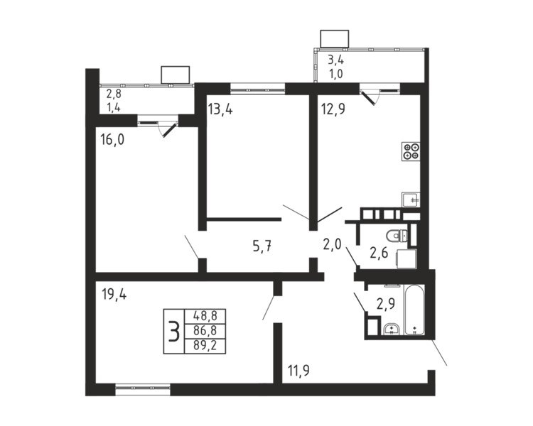 Планировка 89.2 м²