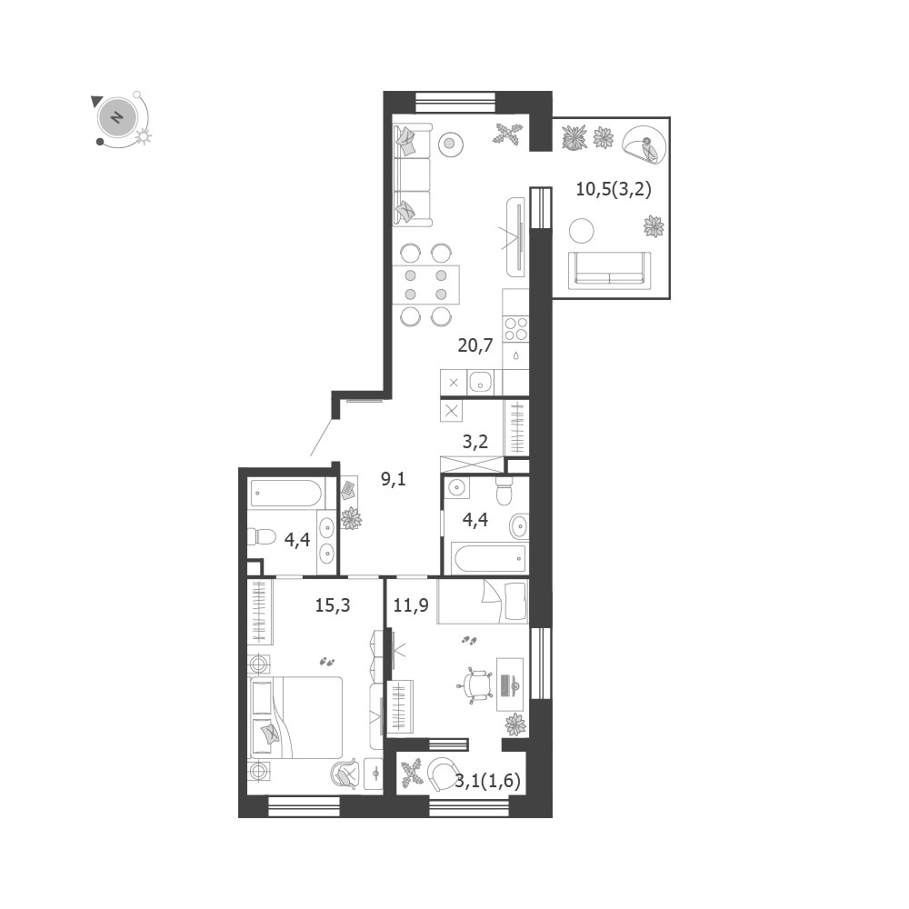 Планировка 73.8 м²