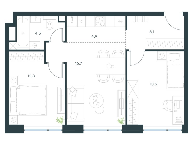 Планировка 58.6 м²