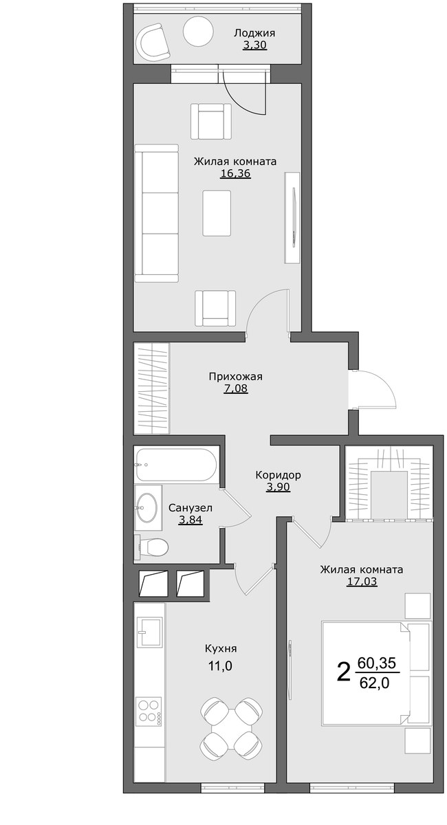 Планировка 62.1 м²
