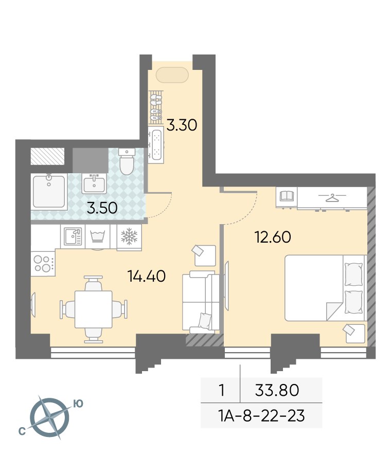 Планировка 33.8 м²