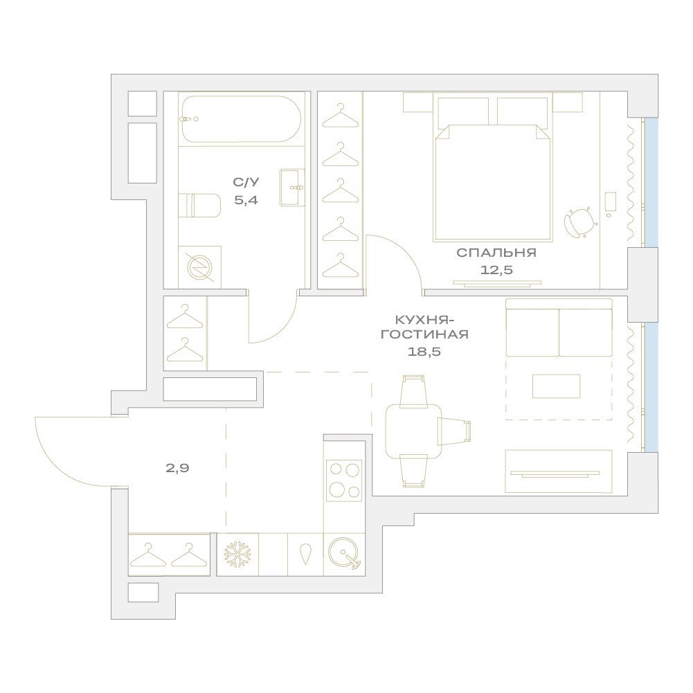 Планировка 39.3 м²
