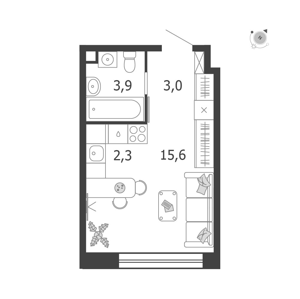 Планировка: Студия, 24.8 м²