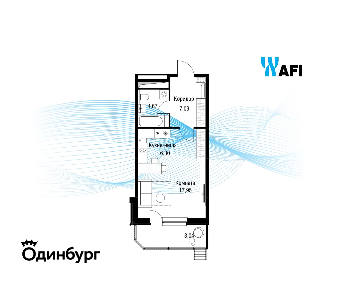 Планировка: Студия, 39.7 м²