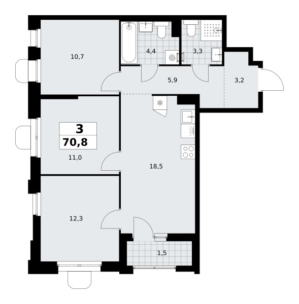Планировка 70.8 м²