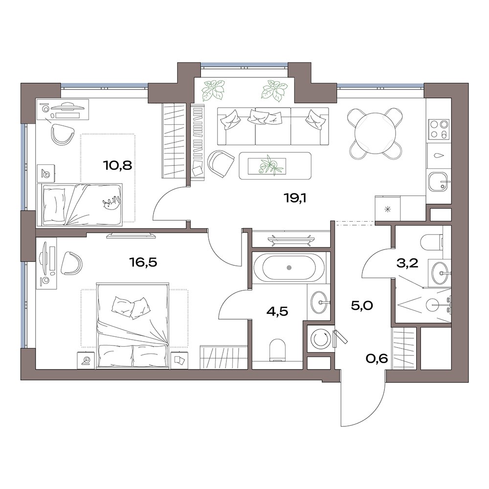 Планировка 60.9 м²