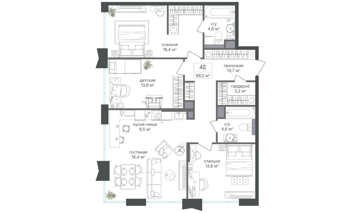 Планировка 98.0 м²