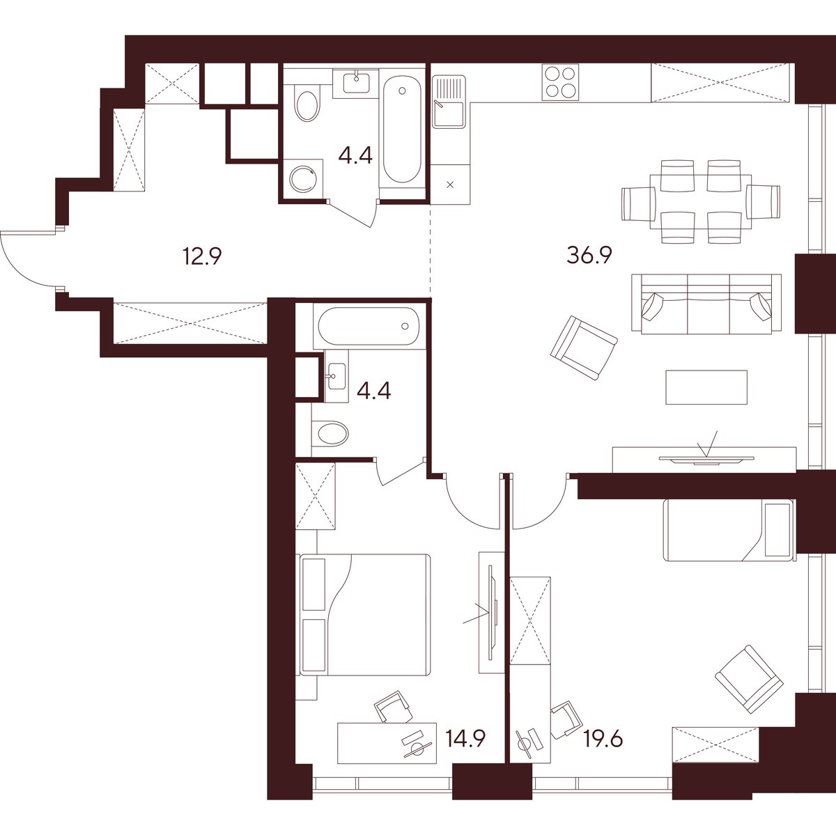 Планировка 93.1 м²