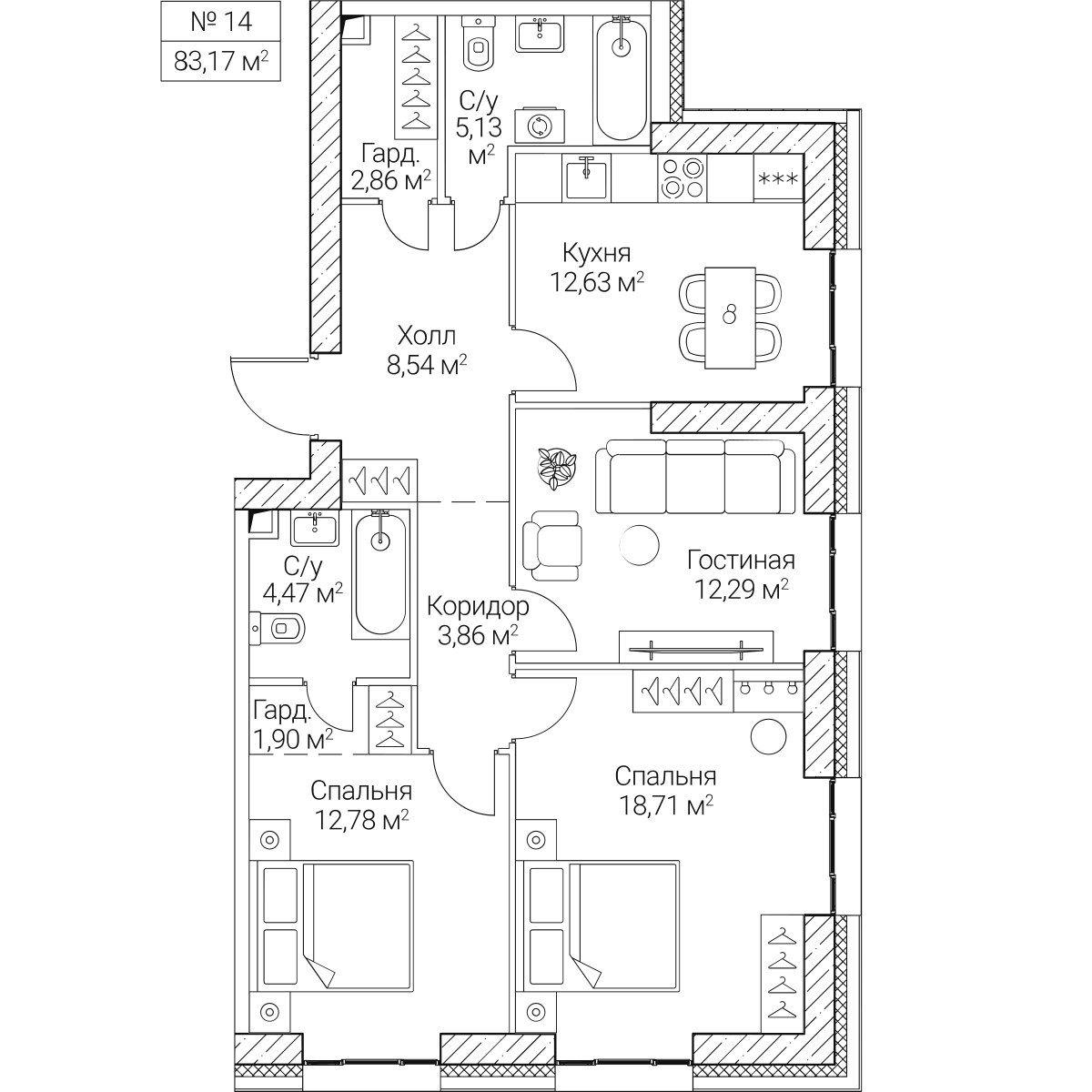 Планировка 83.17 м²