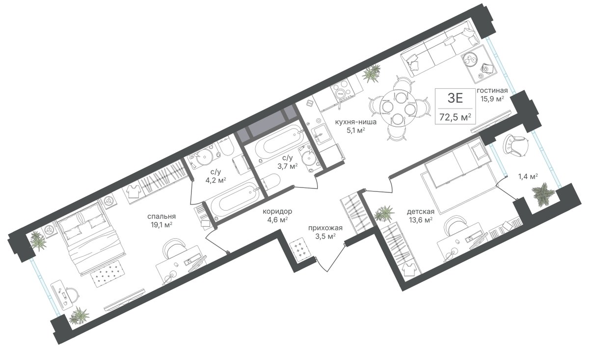 Планировка 71.1 м²