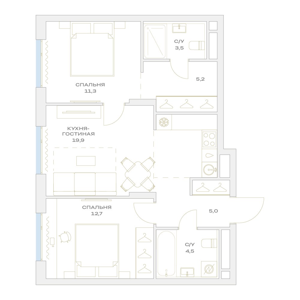 Планировка 62.1 м²