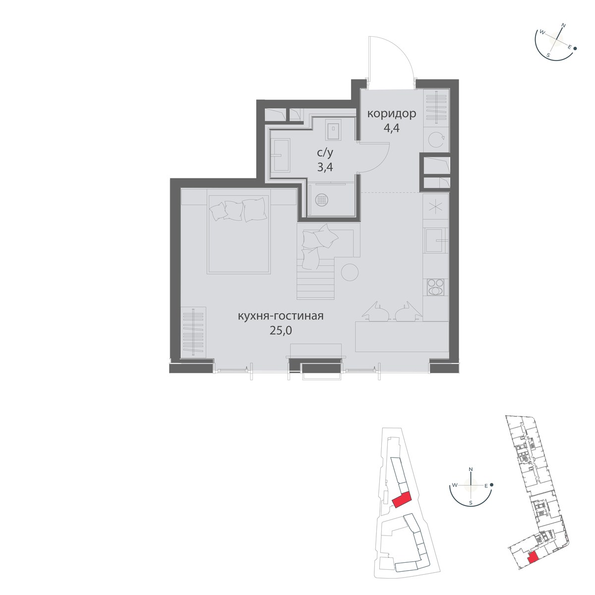 Планировка: Студия, 32.8 м²