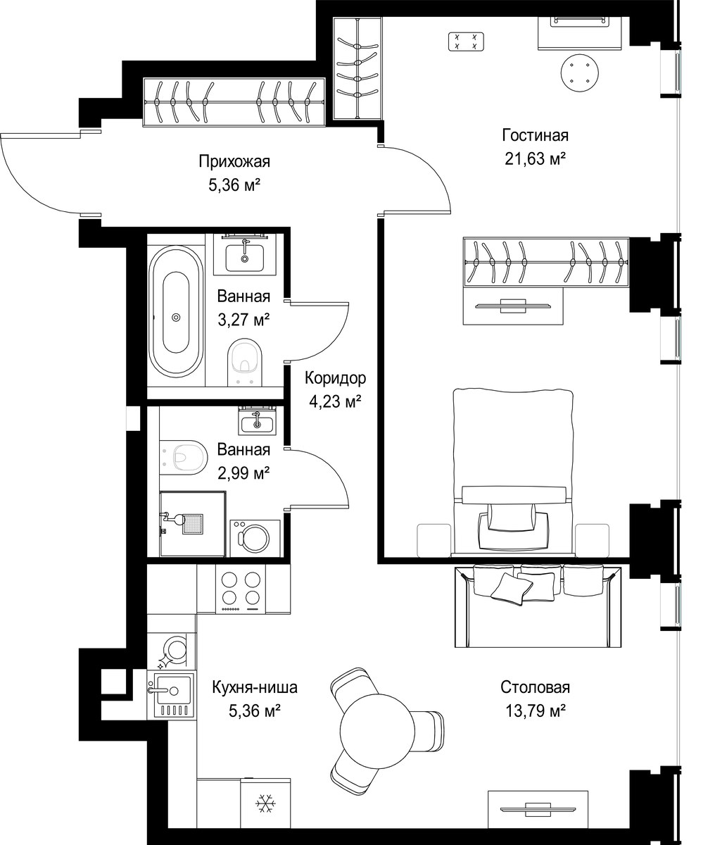 Планировка 56.63 м²