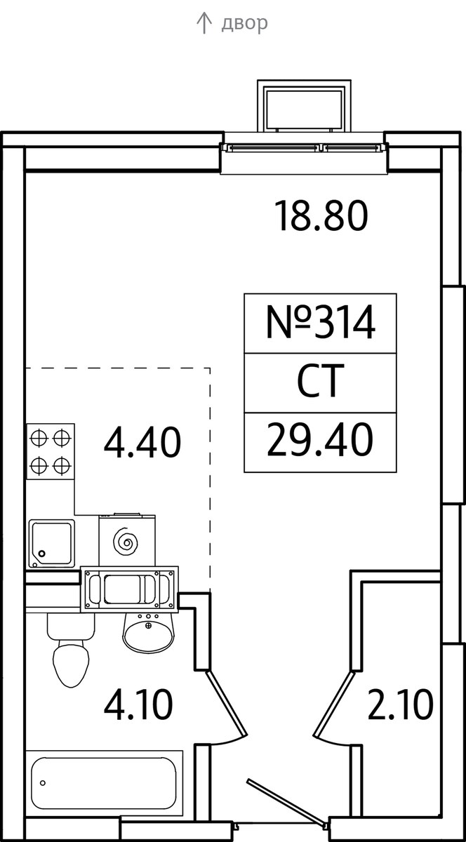 Планировка: Студия, 29.4 м²