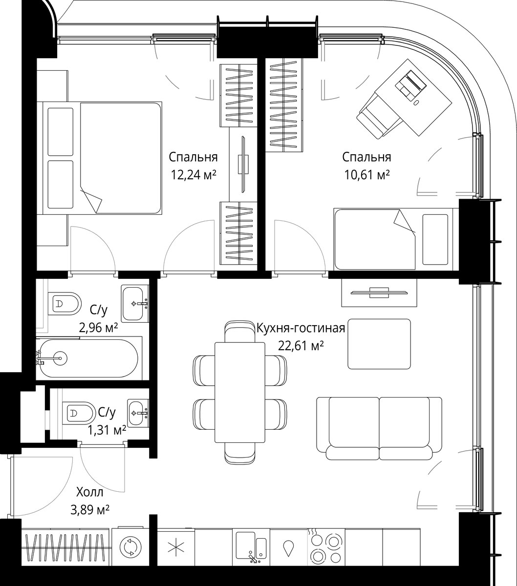 Планировка 53.62 м²