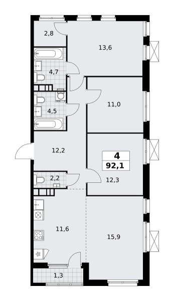 Планировка 92.1 м²