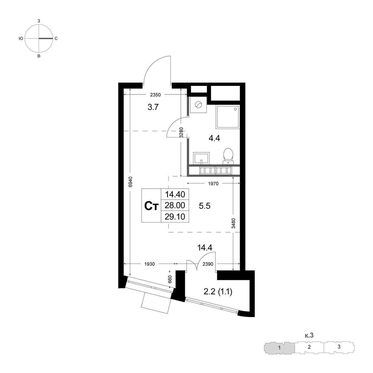 Планировка 29.1 м²