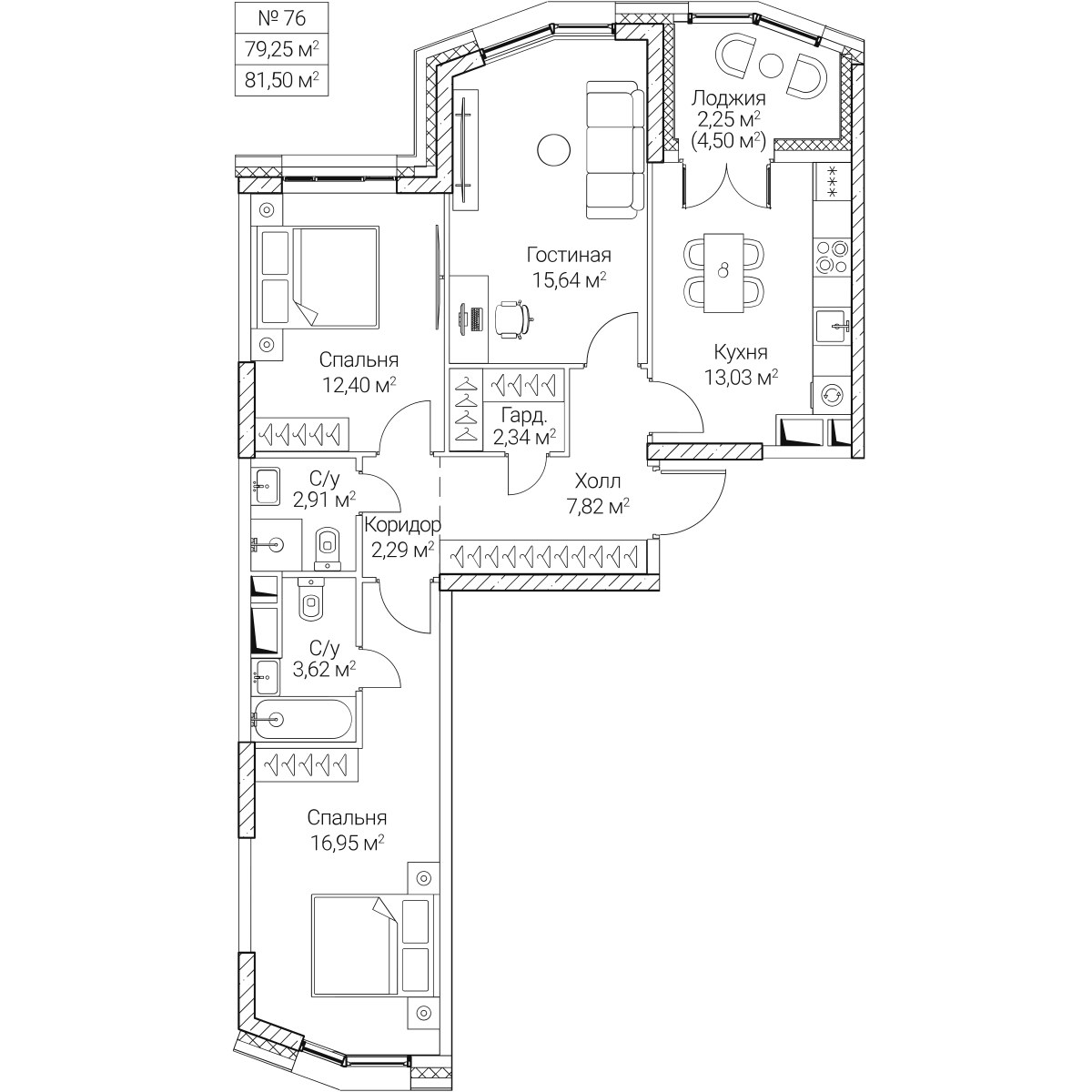 Планировка 79.25 м²