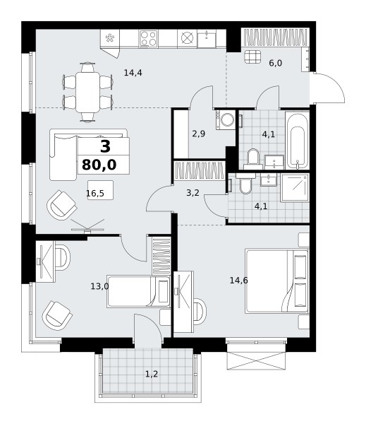 Планировка 80.0 м²