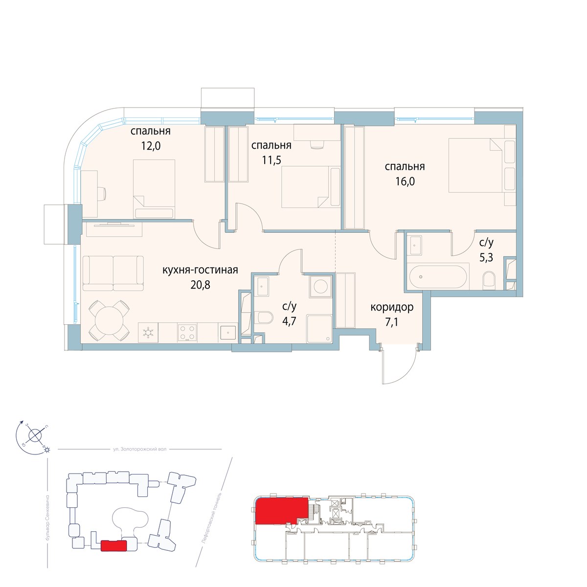Планировка 77.4 м²