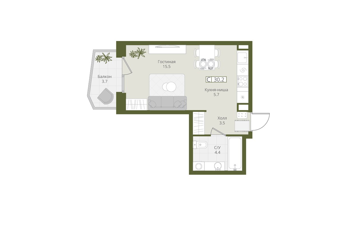 Планировка 30.2 м²