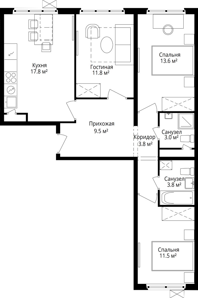 Планировка 74.8 м²