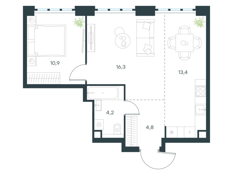 Планировка 49.6 м²